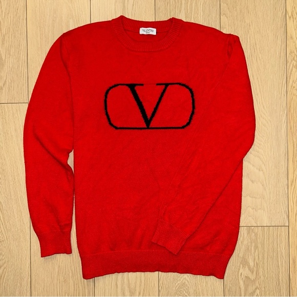 Valentino Sweaters - Valentino Women's Large Red VLogo Virgin Wool Knit Sweater